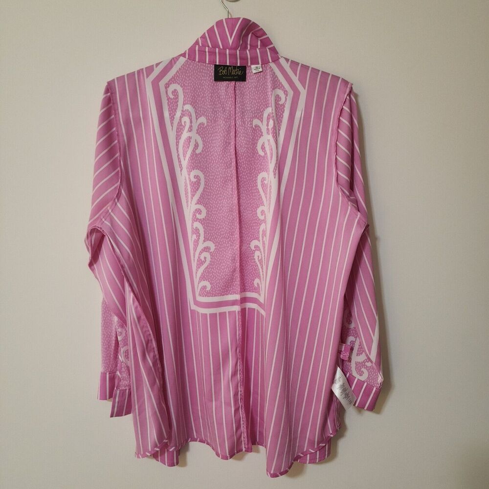 Bob Mackie Wearable Art Womens Button-Up Shirt Size 1X Pink White Lightweight - Picture 4 of 8